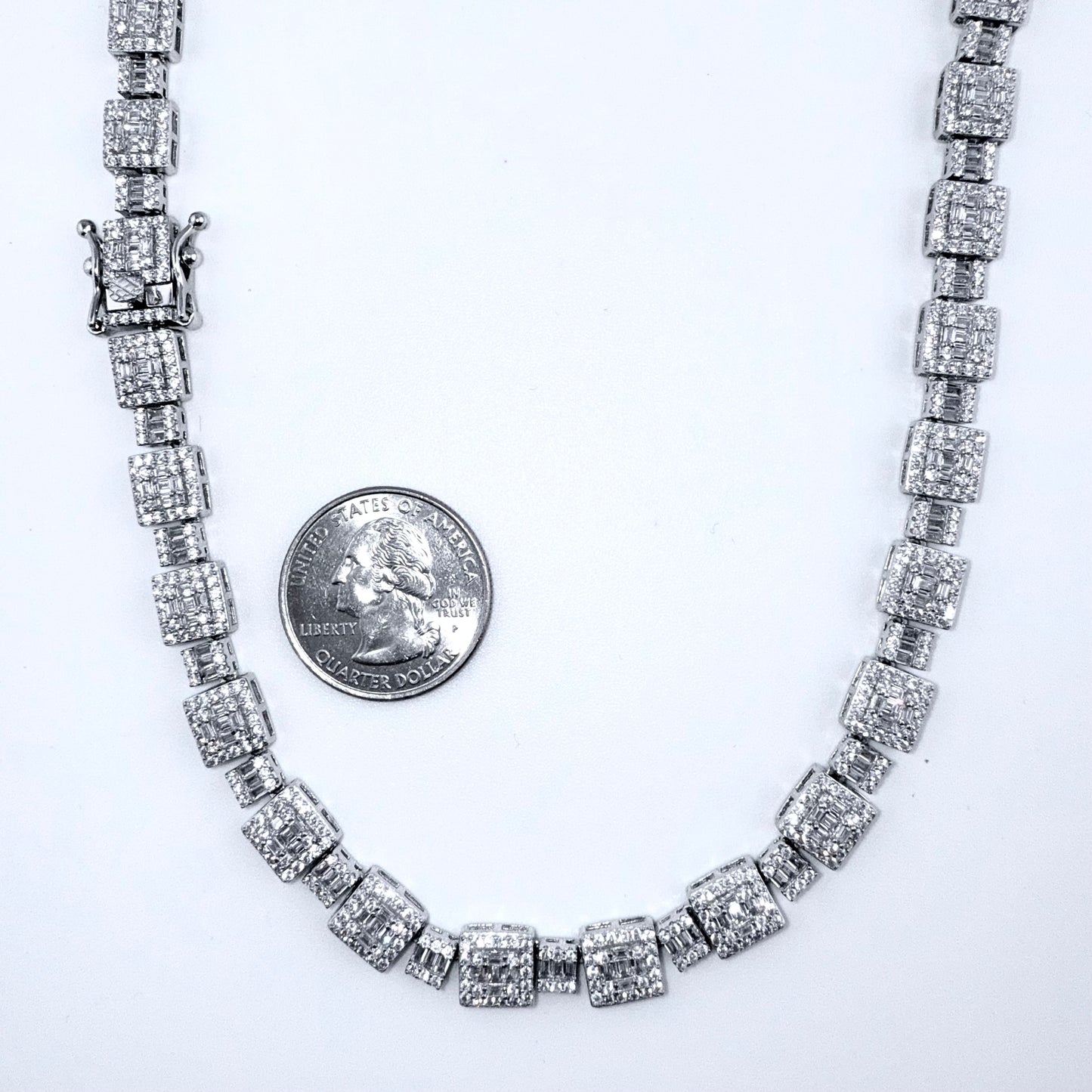925 Sterling Silver Chain Necklace Iced Out- 8mm