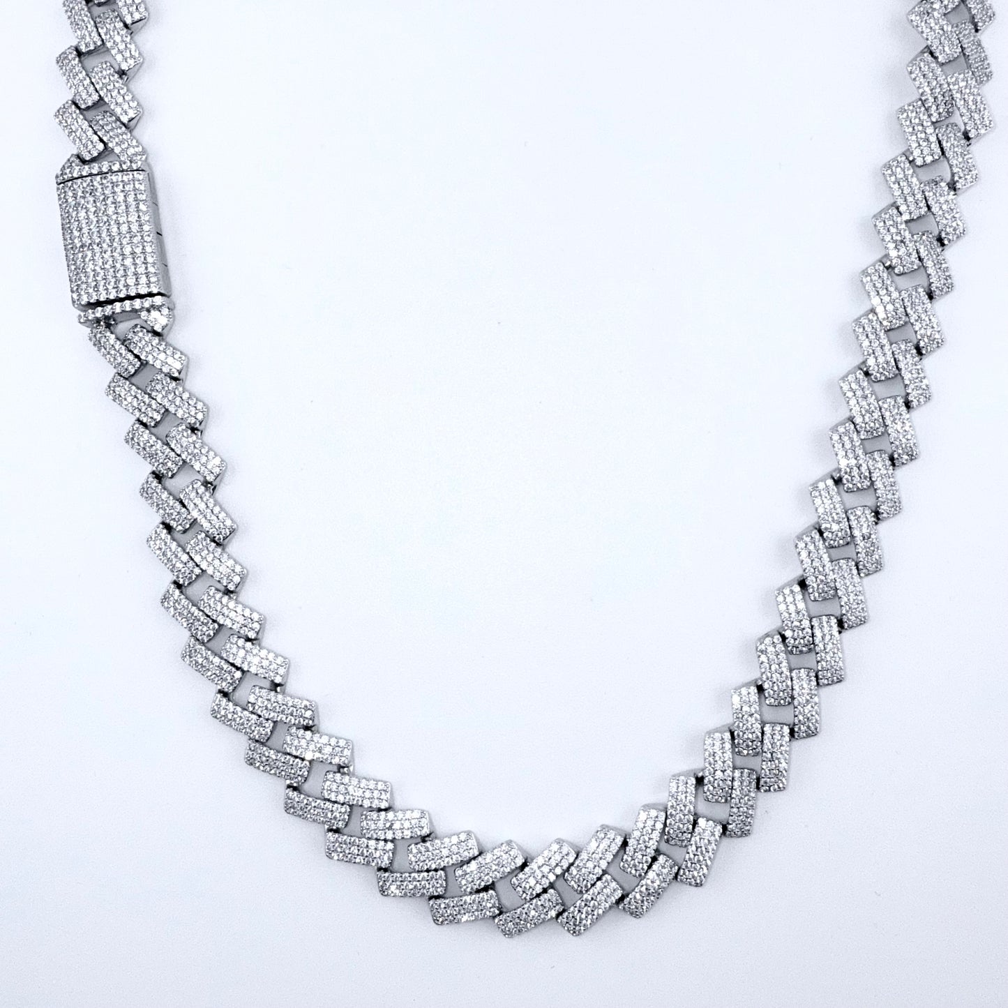 925 Sterling Silver Chain Necklace Iced Out- 14mm