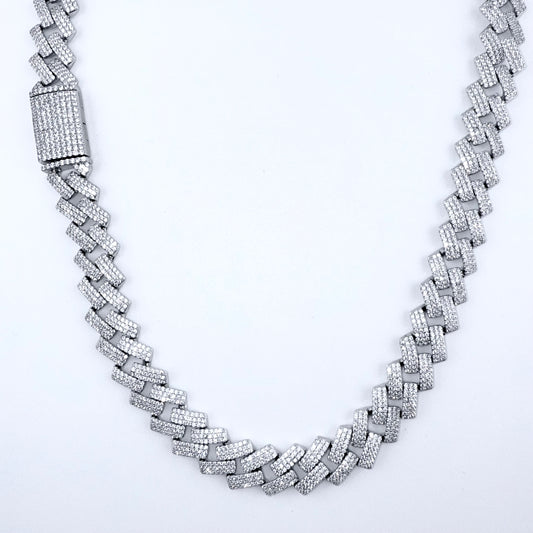 925 Sterling Silver Chain Necklace Iced Out- 14mm