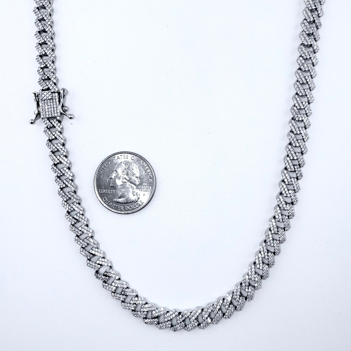 925 Sterling Silver Chain Necklace Iced Out- 8mm