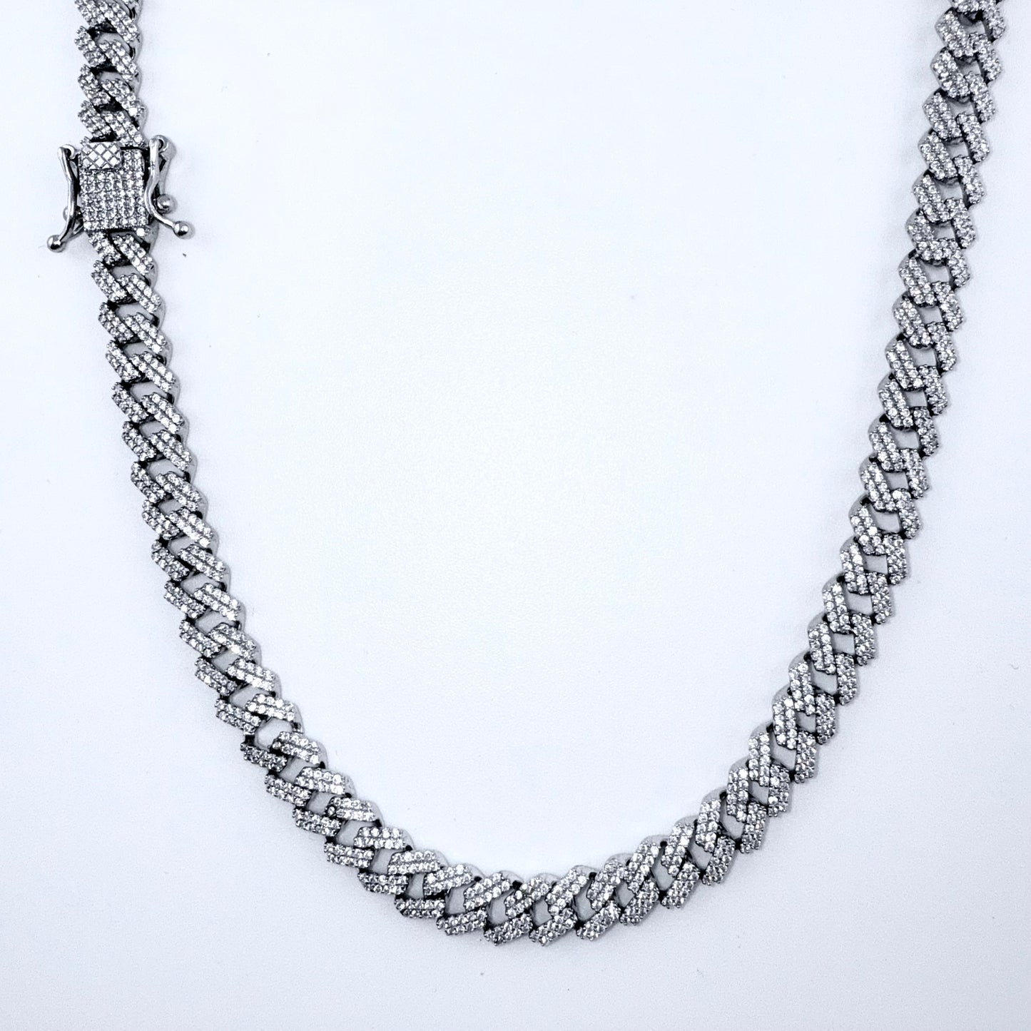 925 Sterling Silver Chain Necklace Iced Out- 8mm
