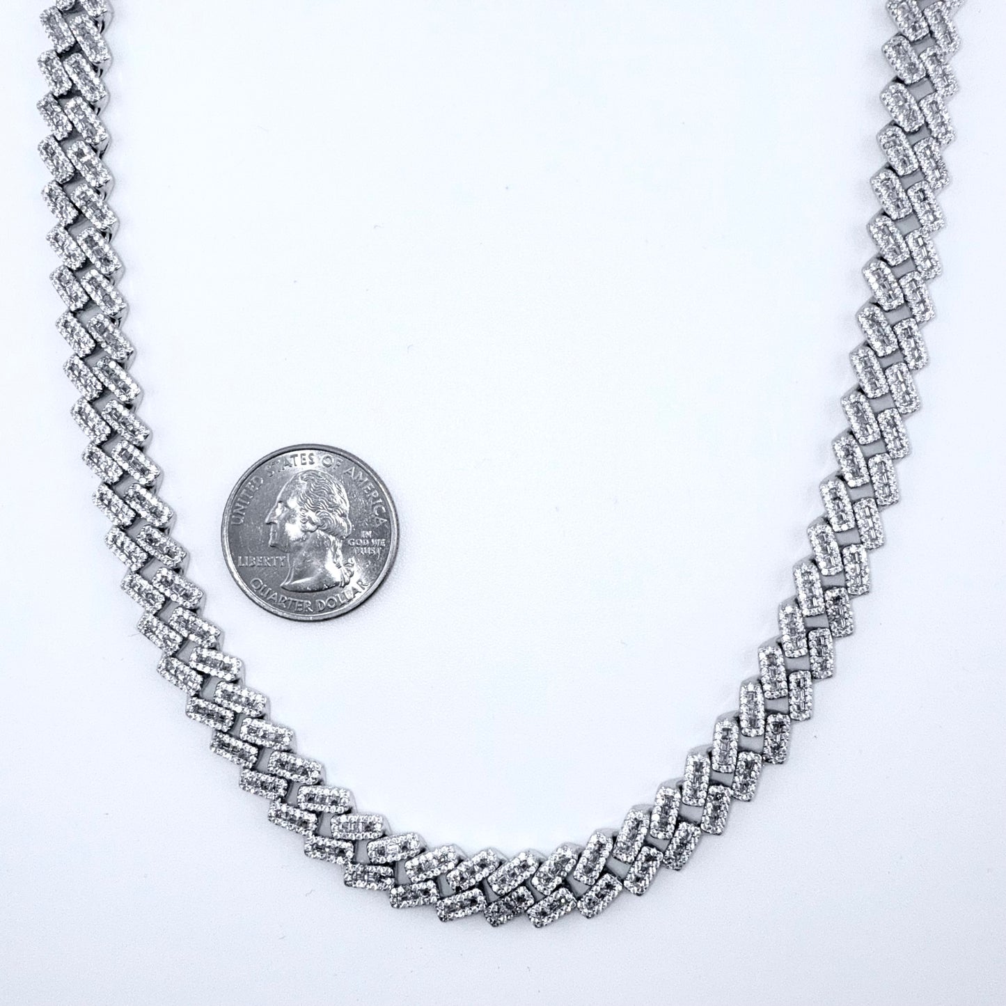 925 Sterling Silver Chain Necklace Iced Out- 10mm