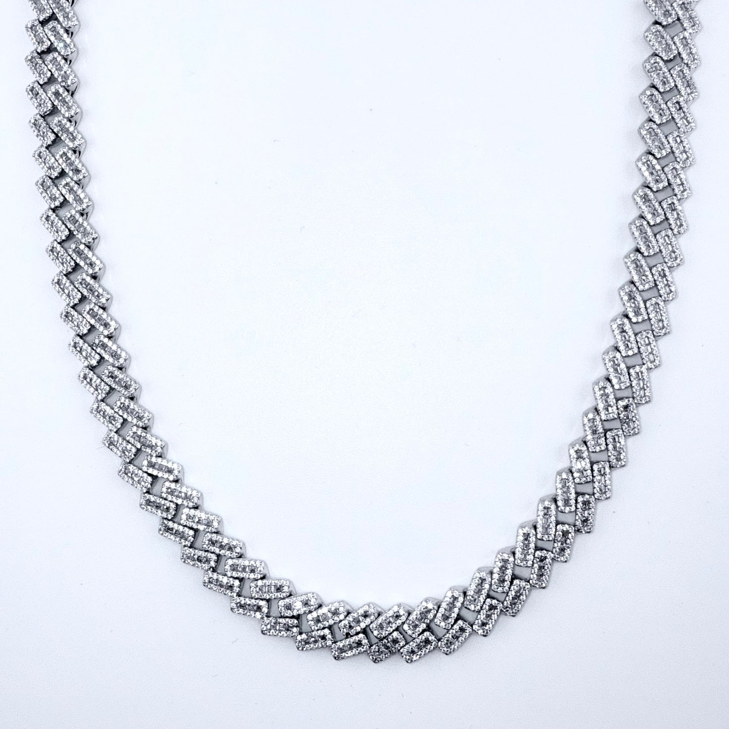 925 Sterling Silver Chain Necklace Iced Out- 10mm