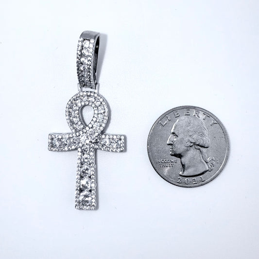 Real 925 Sterling Silver CZ Ankh Cross Pendant