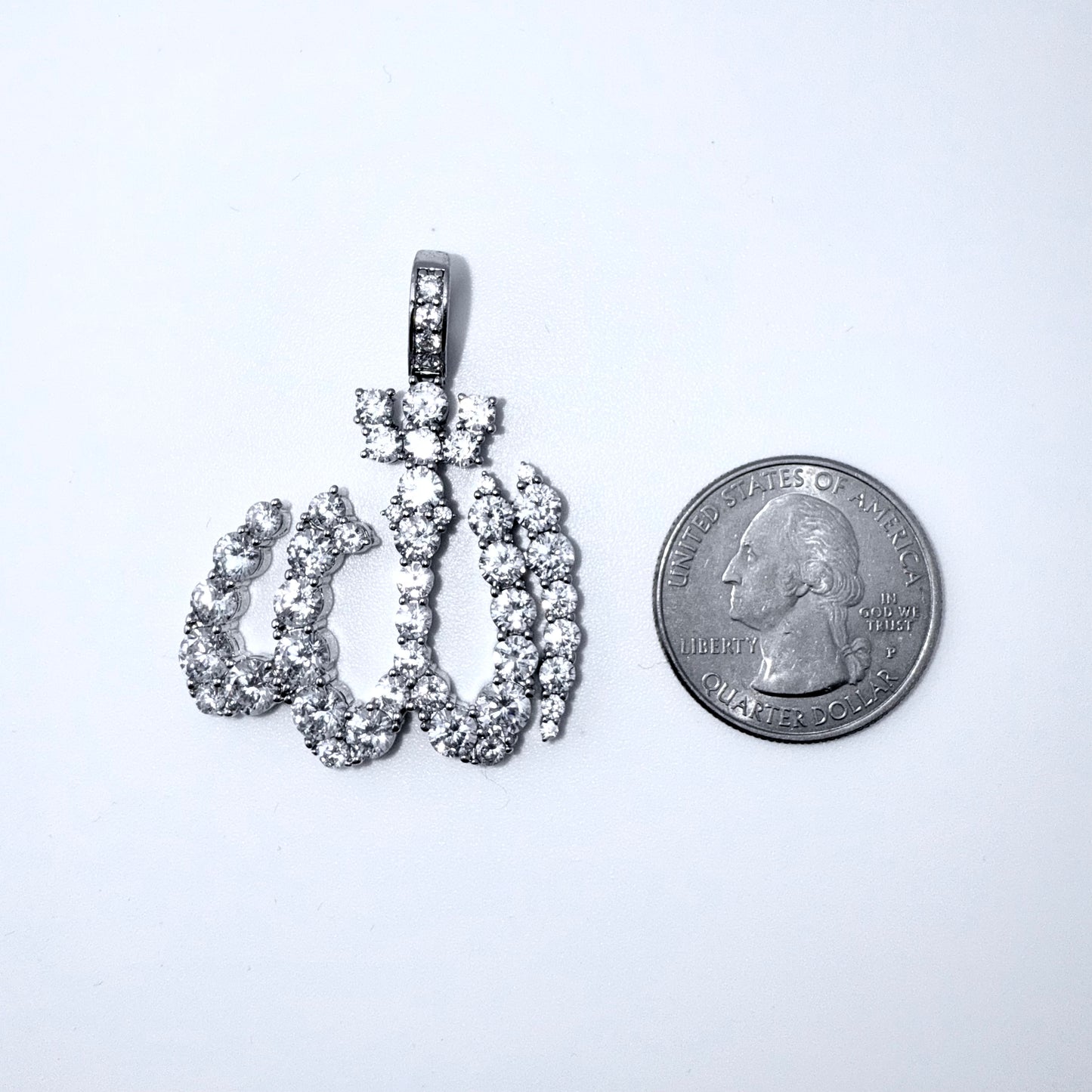 Real 925 Sterling Silver CZ Allah Pendant