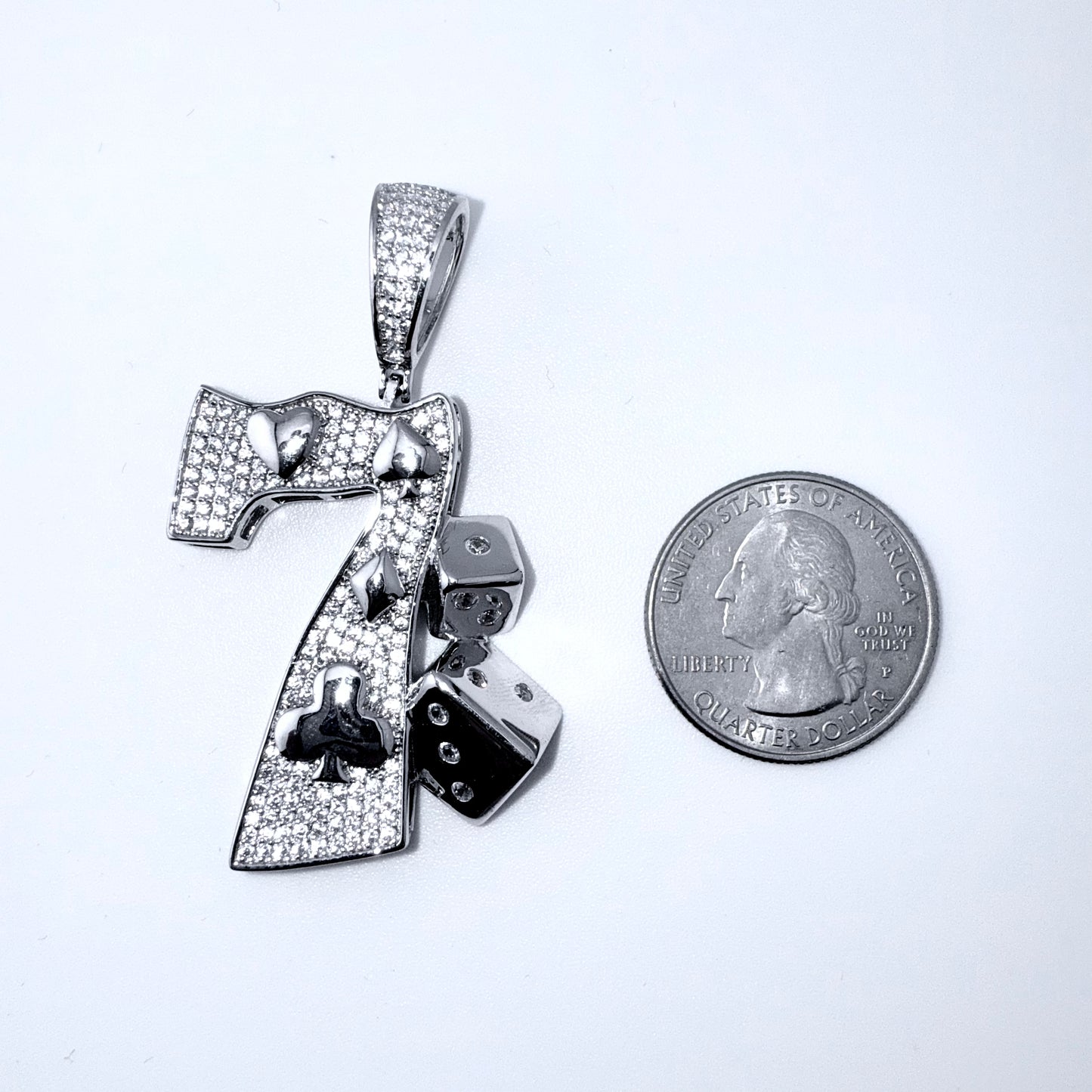 Real 925 Sterling Silver CZ Lucky 7 Pendant