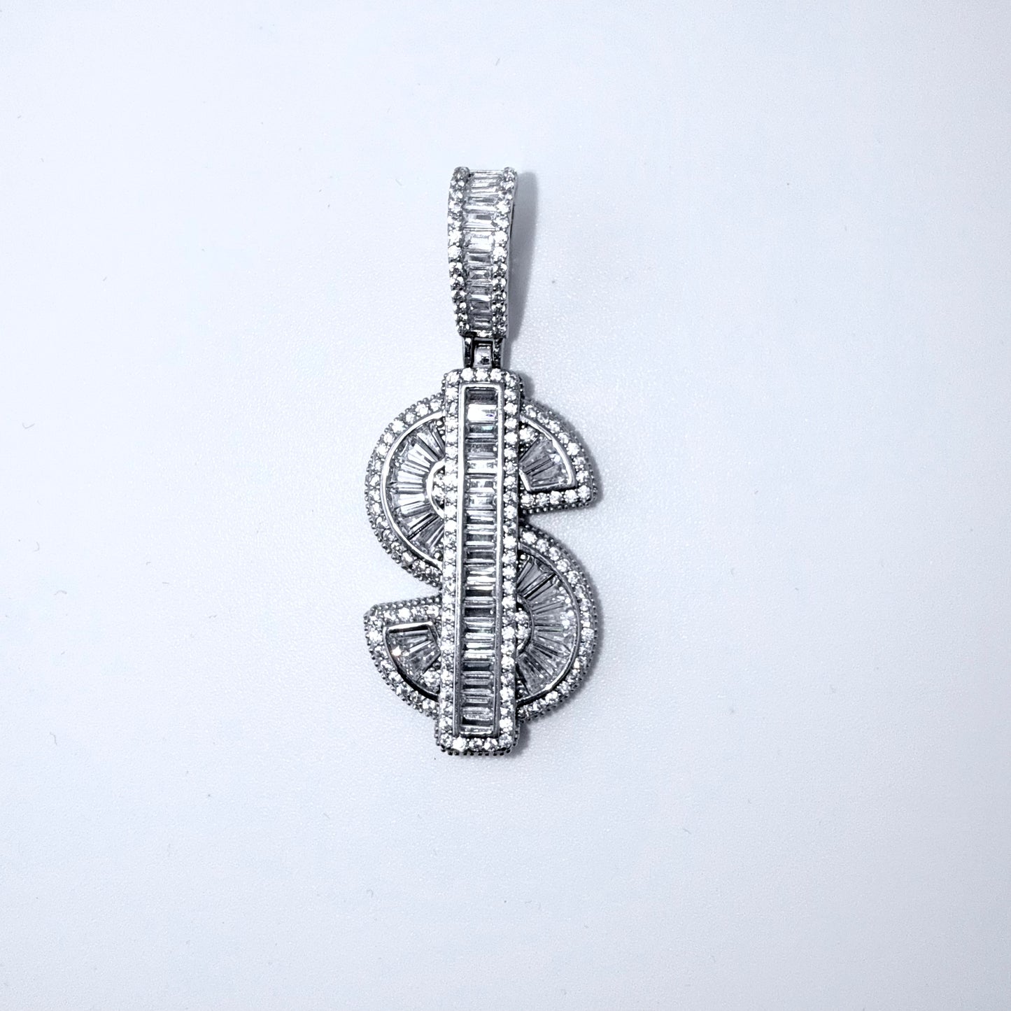 Real 925 Sterling Silver CZ Dollar Sign Pendant