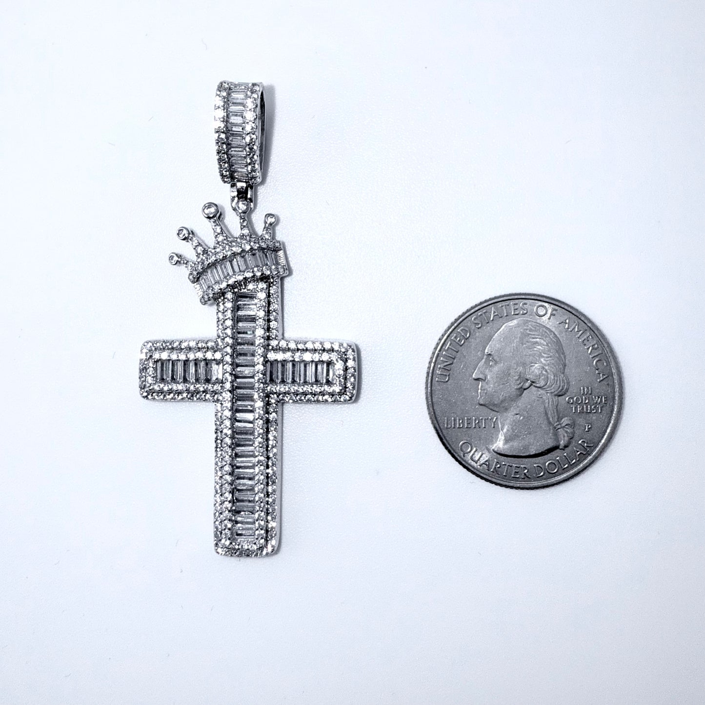 Real 925 Sterling Silver CZ Crown Cross Pendant