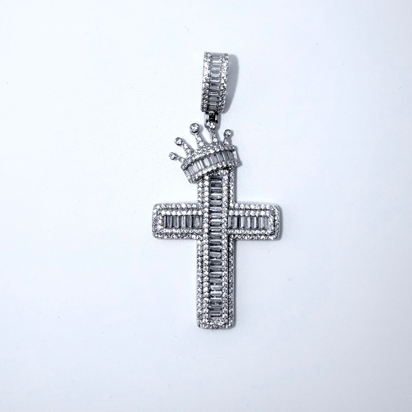 Real 925 Sterling Silver CZ Crown Cross Pendant