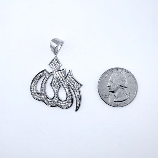 Real 925 Sterling Silver CZ Allah Pendant