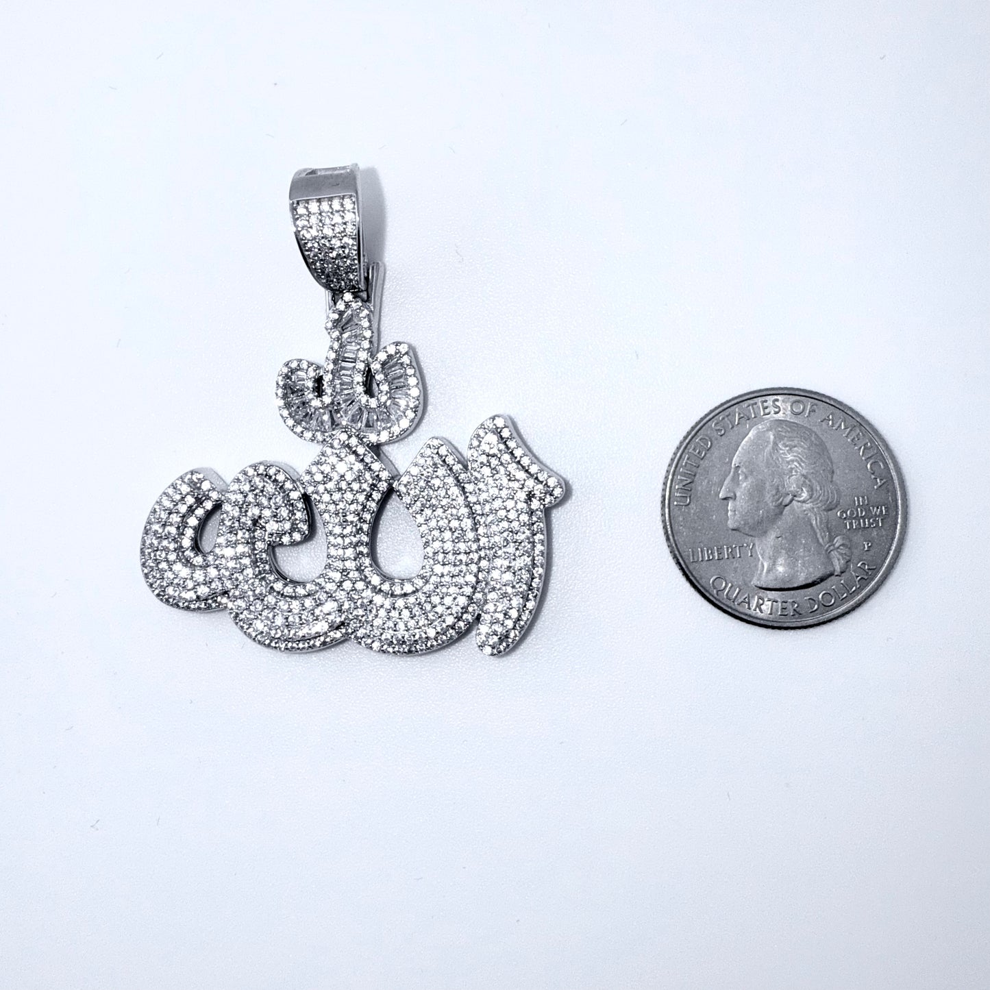 Real 925 Sterling Silver CZ Allah Pendant