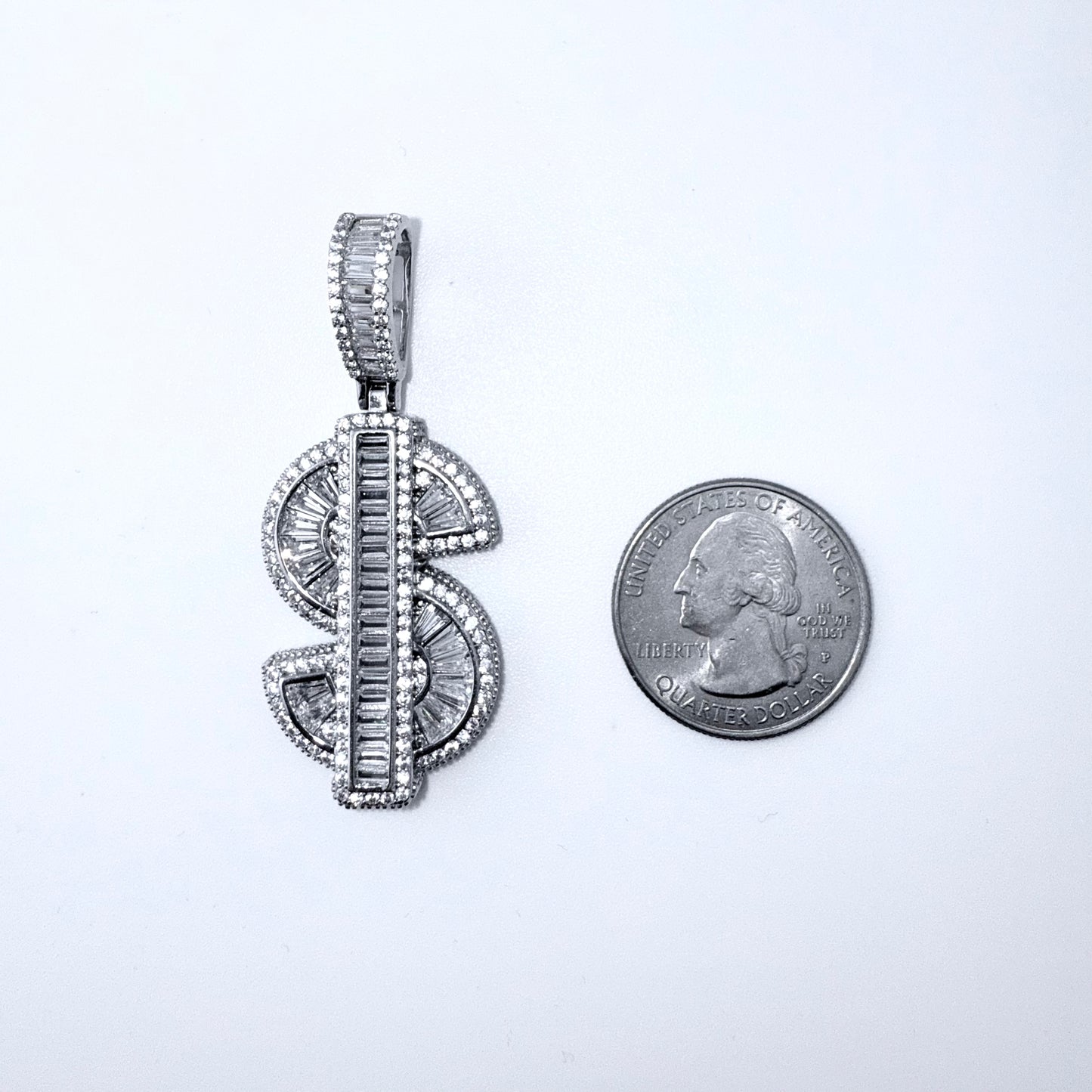 Real 925 Sterling Silver CZ Dollar Sign Pendant