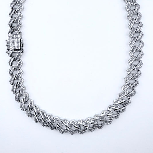 925 Sterling Silver Chain Necklace Iced Out- 13mm