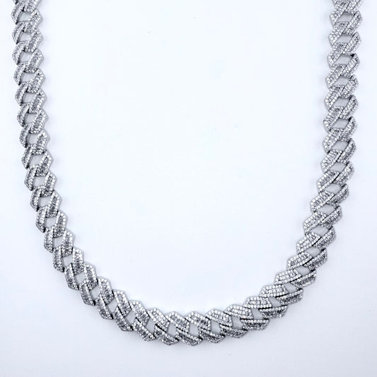 925 Sterling Silver Chain Necklace Iced Out- 11mm