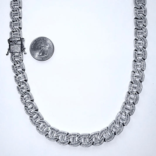 925 Sterling Silver Chain Necklace Iced Out- 12mm