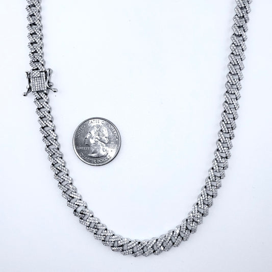 925 Sterling Silver Chain Necklace Iced Out- 8mm