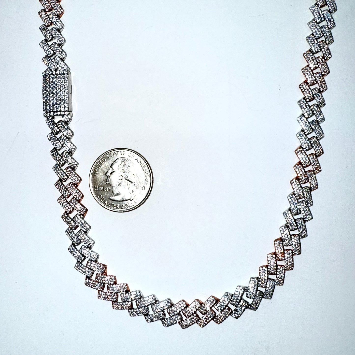 925 Sterling Silver & Rose Gold Chain Necklace Iced Out- 10mm