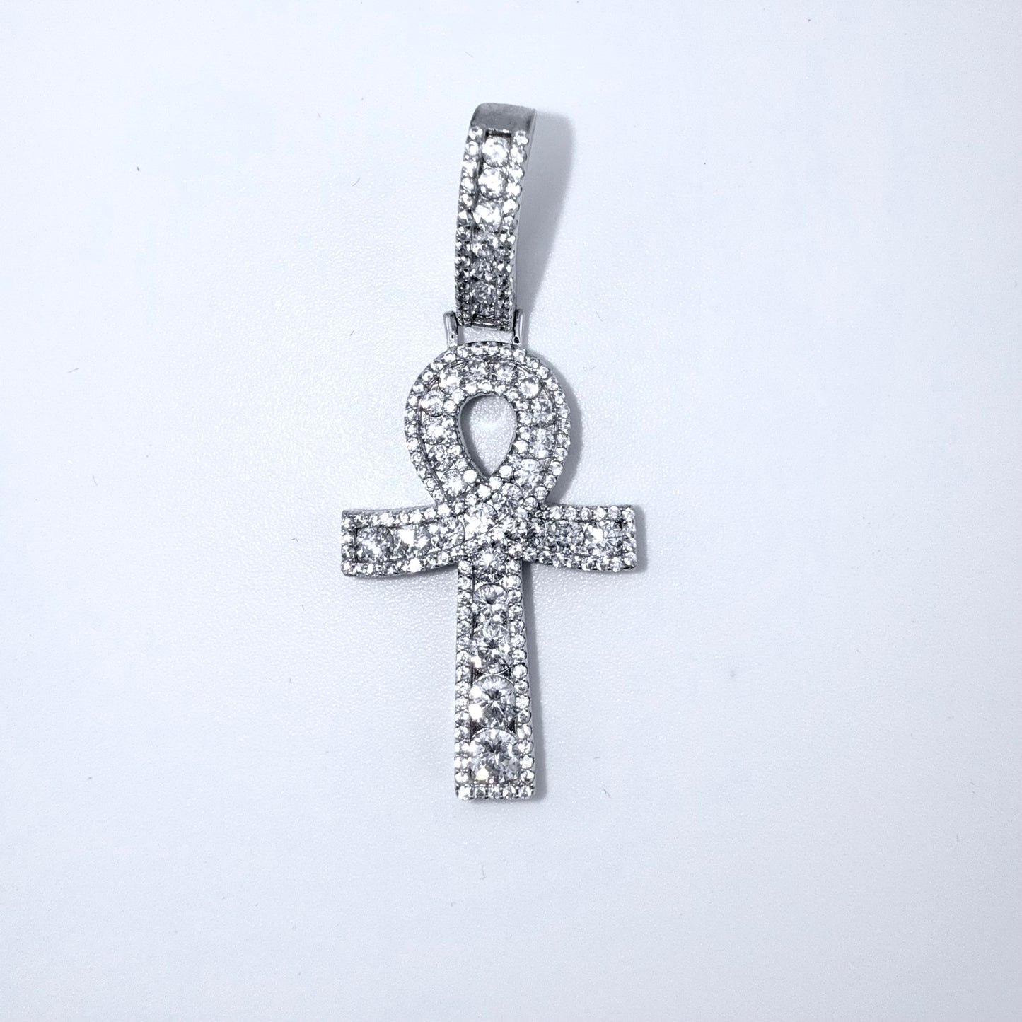 Real 925 Sterling Silver CZ Ankh Cross Pendant