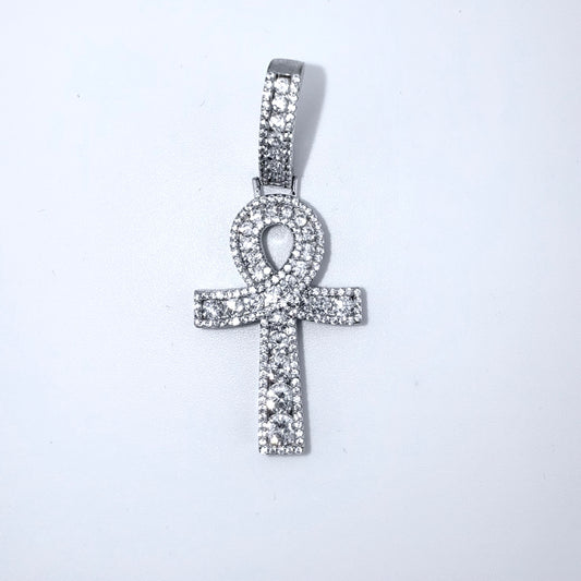 Real 925 Sterling Silver CZ Ankh Cross Pendant