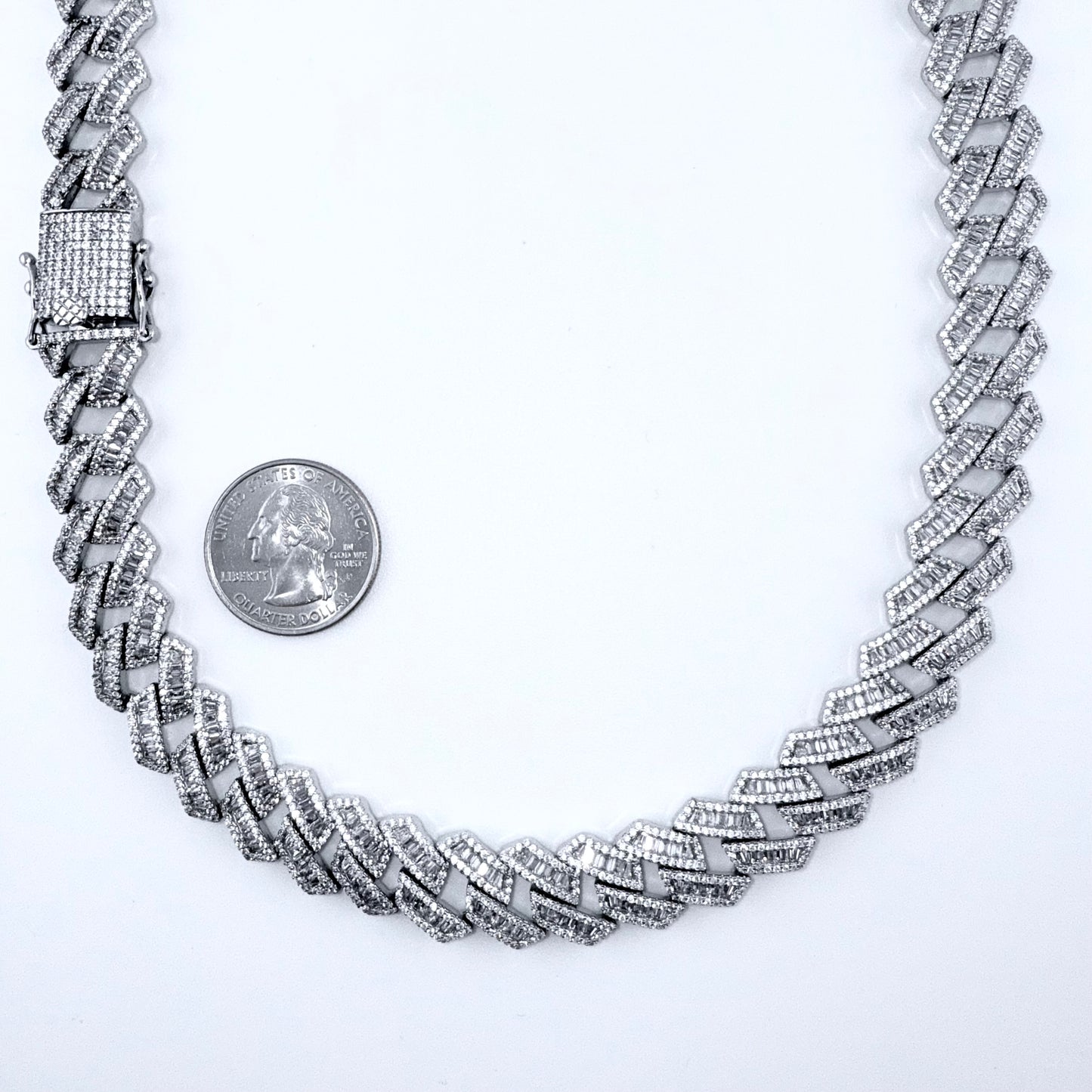 925 Sterling Silver Chain Necklace Iced Out- 13mm