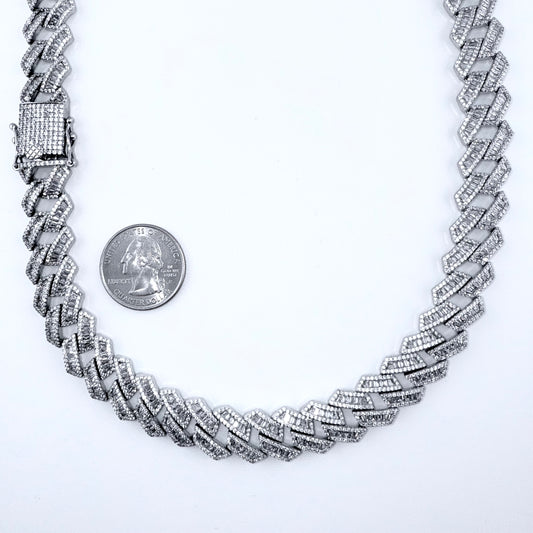 925 Sterling Silver Chain Necklace Iced Out- 13mm