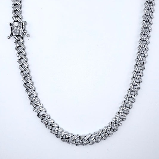 925 Sterling Silver Chain Necklace Iced Out- 8mm