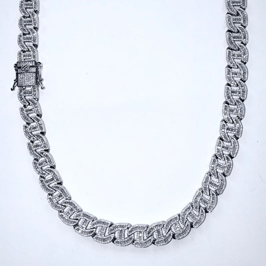 925 Sterling Silver Chain Necklace Iced Out- 12mm