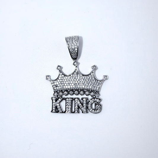 Real 925 Sterling Silver CZ Crown King Pendant