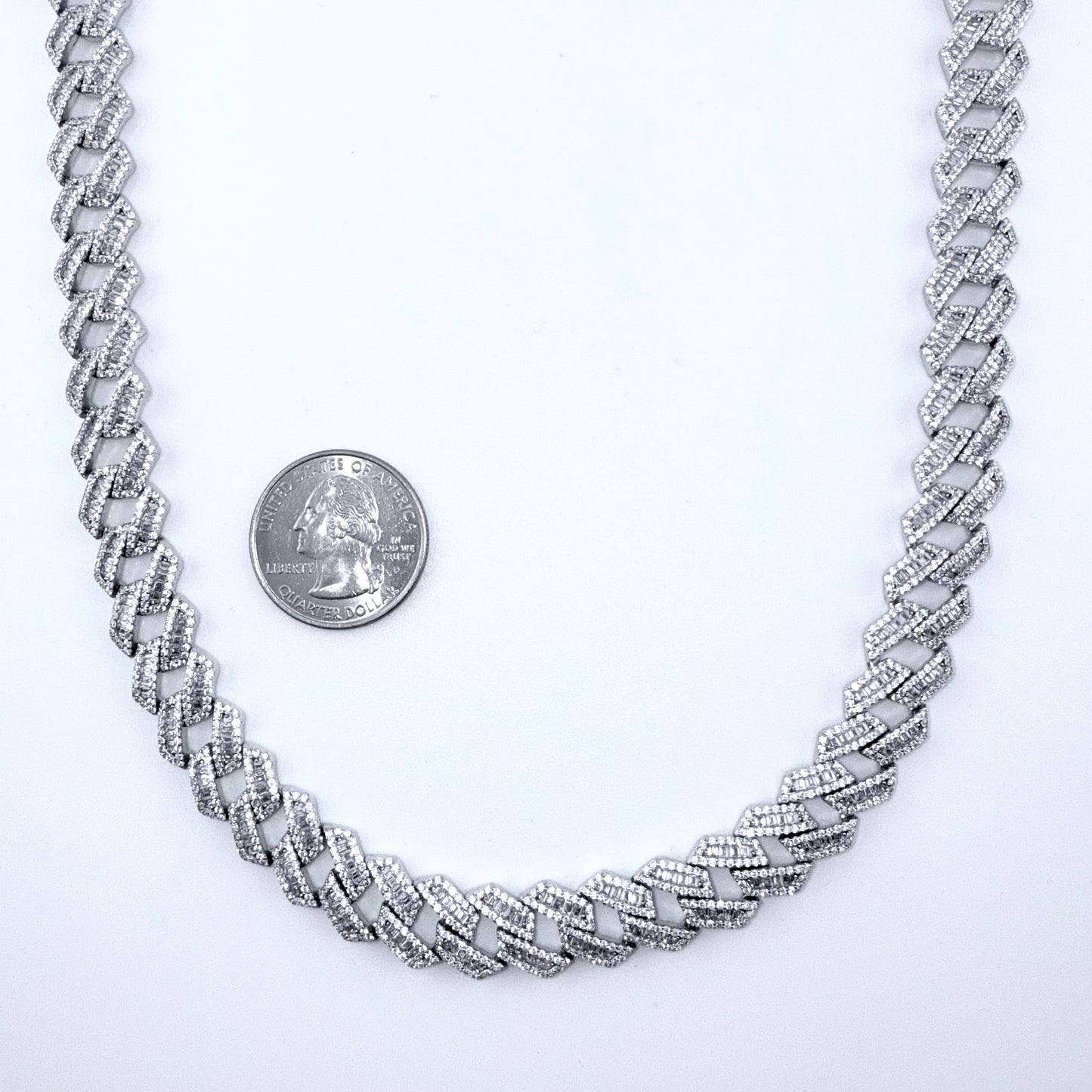 925 Sterling Silver Chain Necklace Iced Out- 11mm