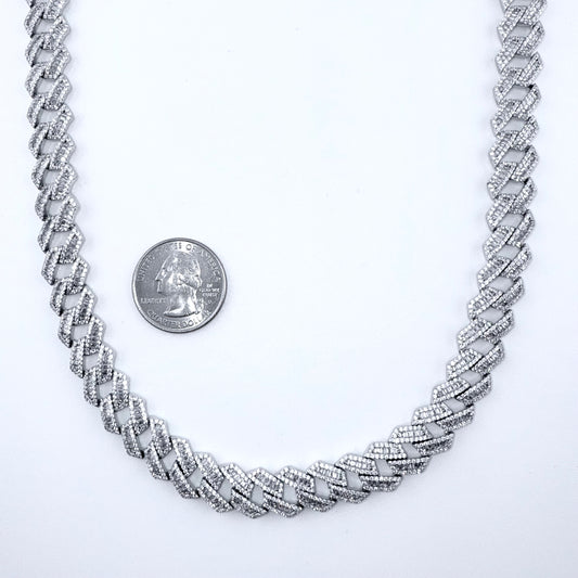 925 Sterling Silver Chain Necklace Iced Out- 11mm