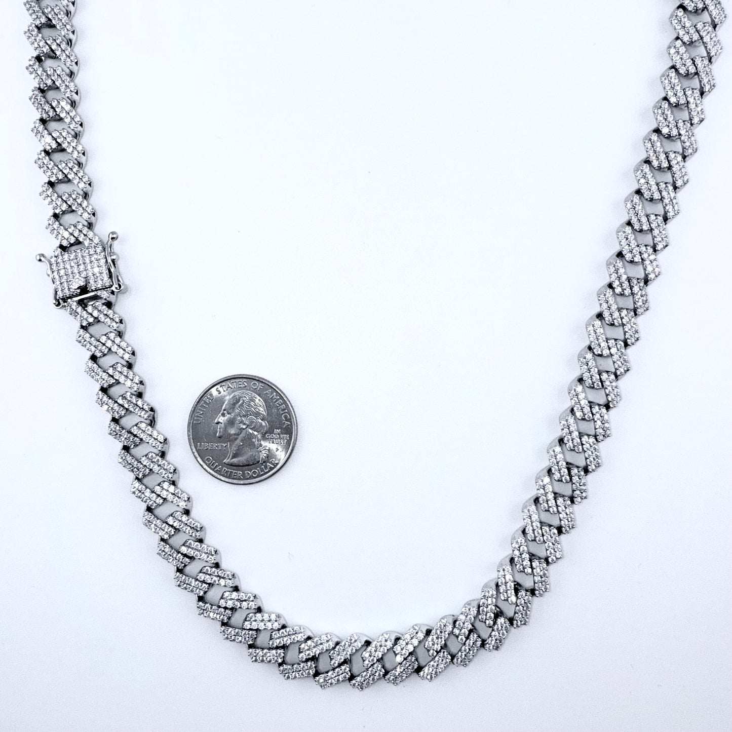 925 Sterling Silver Chain Necklace Iced Out- 11mm