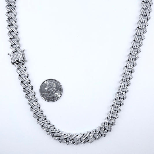925 Sterling Silver Chain Necklace Iced Out- 11mm