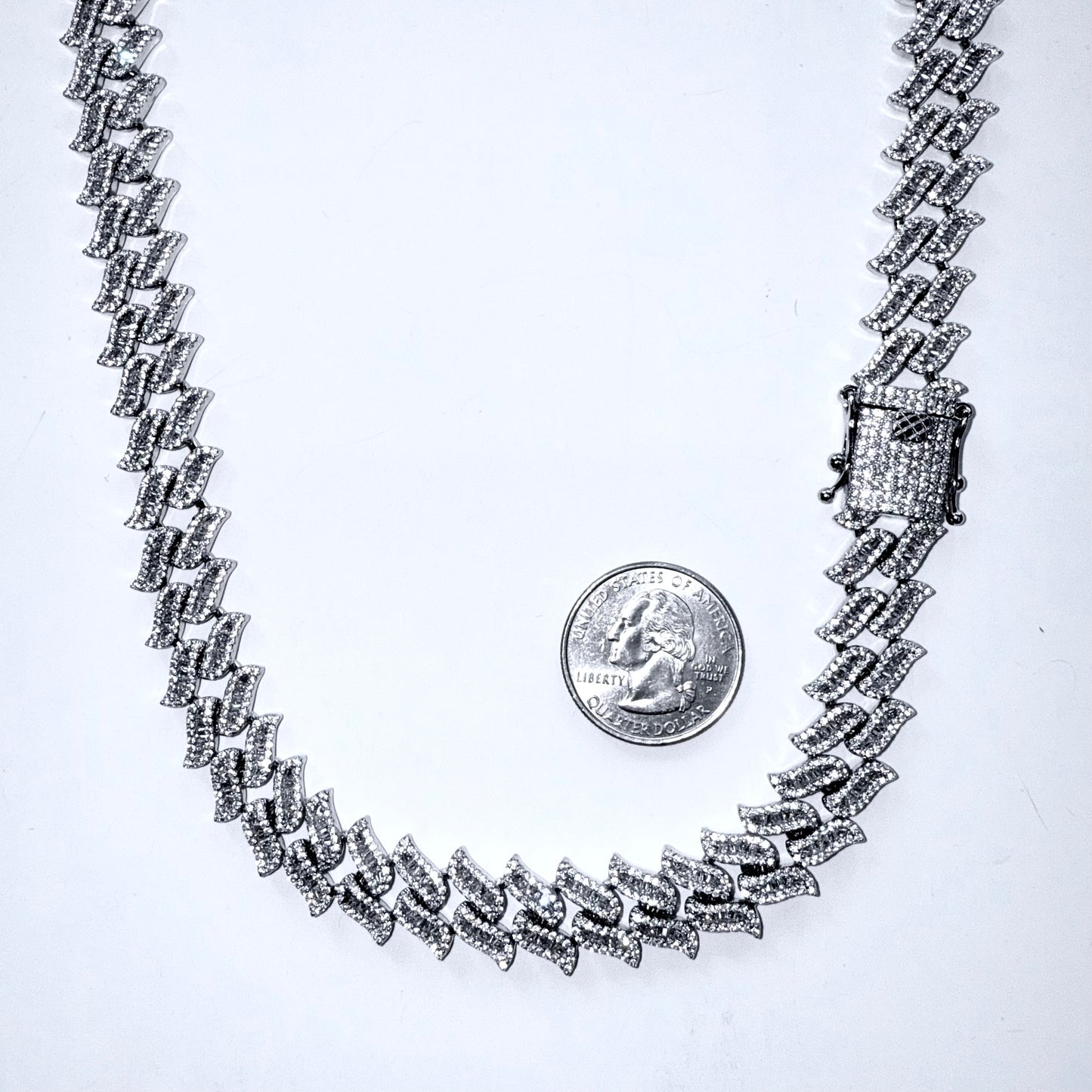 925 Sterling Silver Chain Necklace Iced Out- 14mm