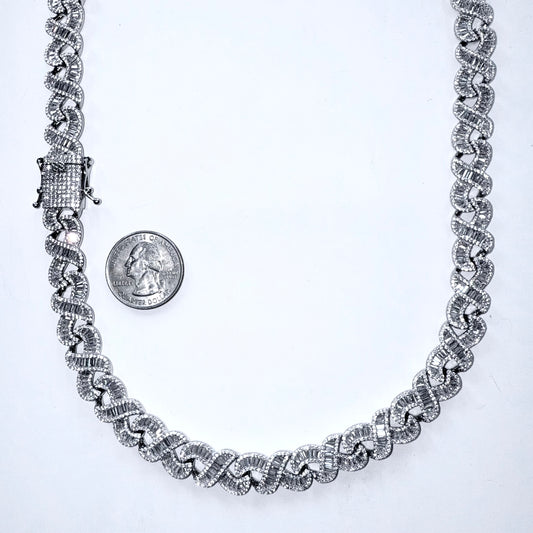 925 Sterling Silver Chain Necklace Iced Out- 12mm