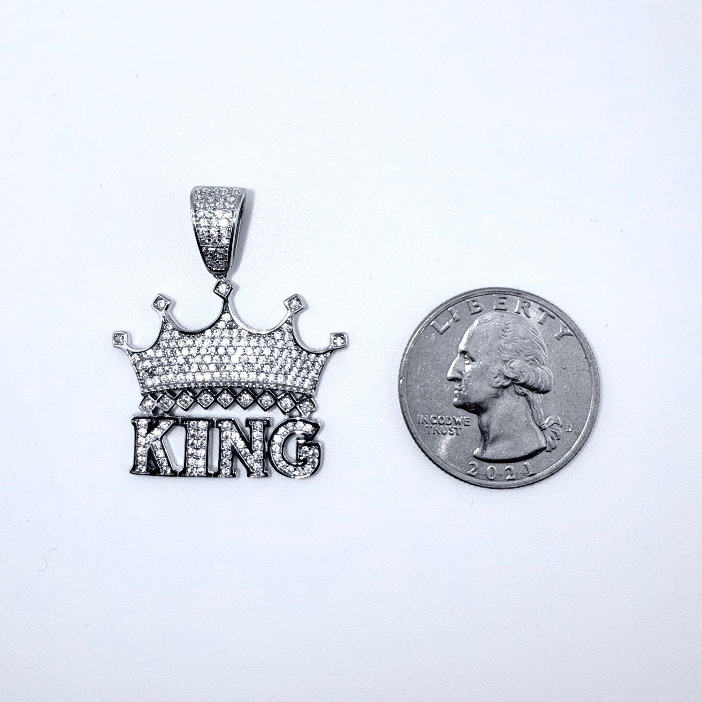 Real 925 Sterling Silver CZ Crown King Pendant