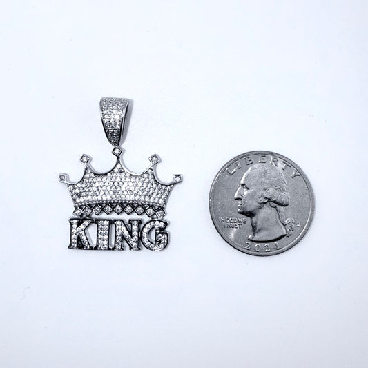 Real 925 Sterling Silver CZ Crown King Pendant
