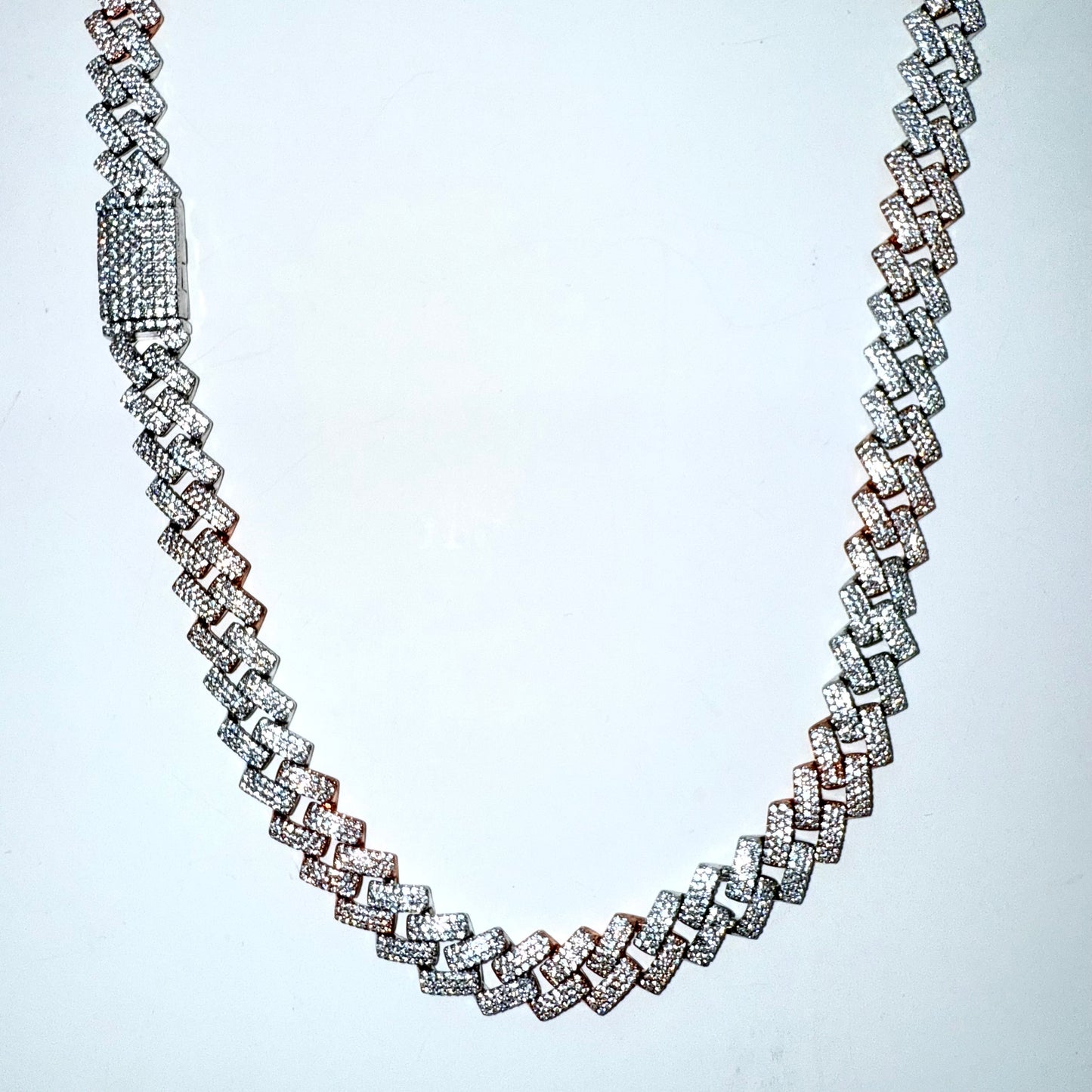 925 Sterling Silver & Rose Gold Chain Necklace Iced Out- 10mm