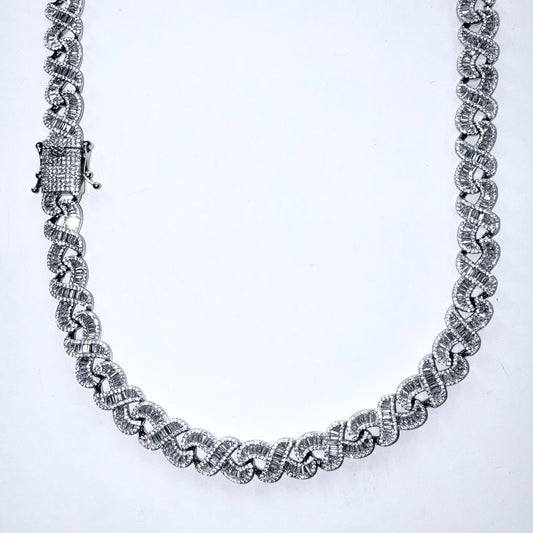 925 Sterling Silver Chain Necklace Iced Out- 12mm