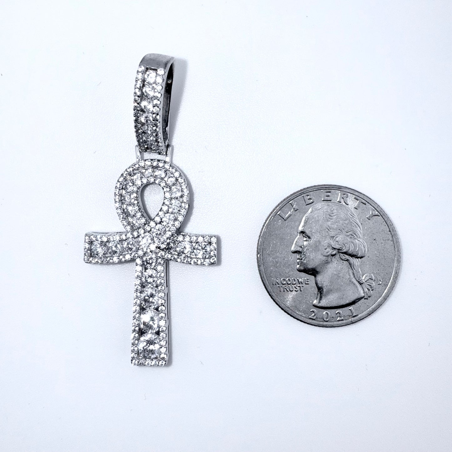 Real 925 Sterling Silver CZ Ankh Cross Pendant