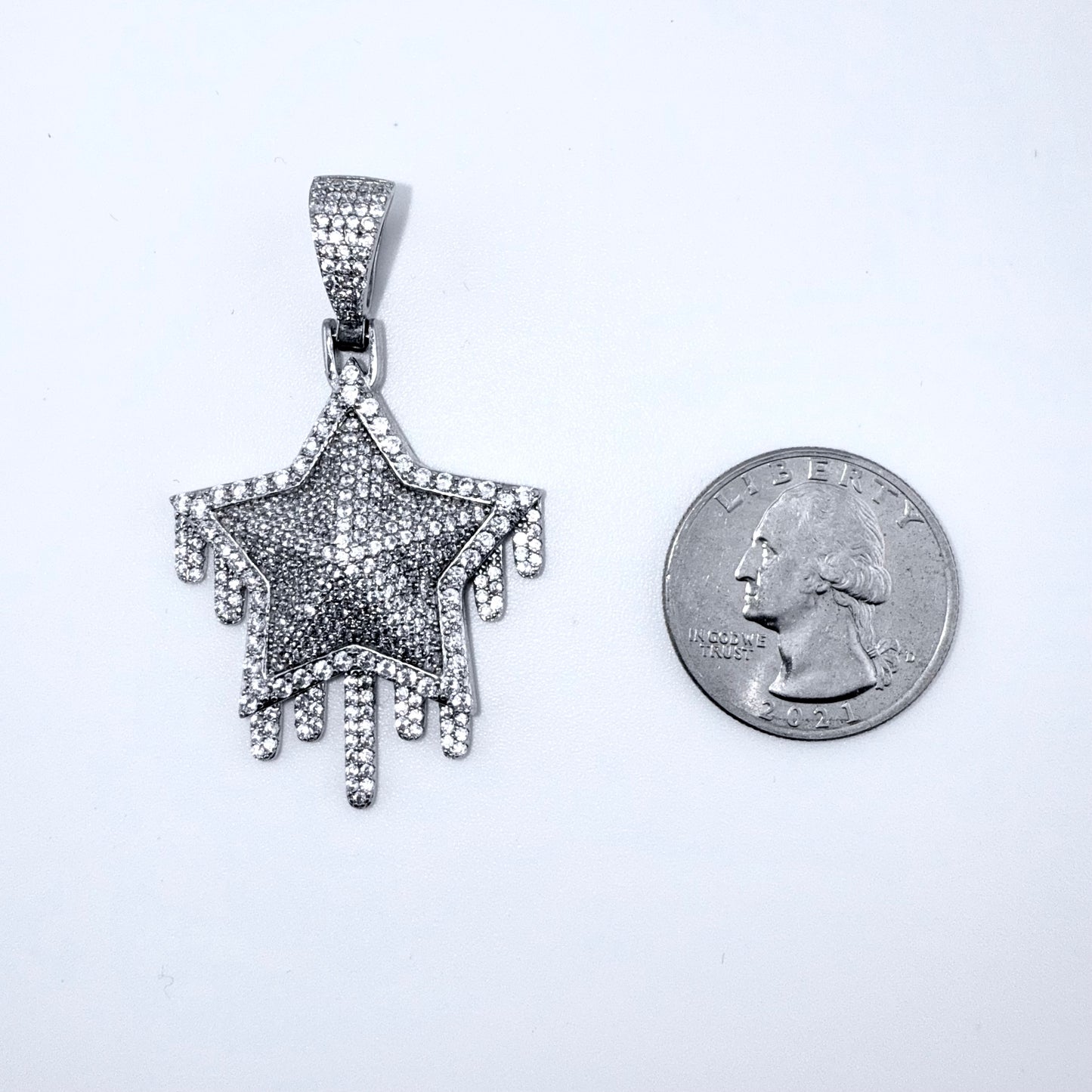 Real 925 Sterling Silver CZ Star Drip Pendant