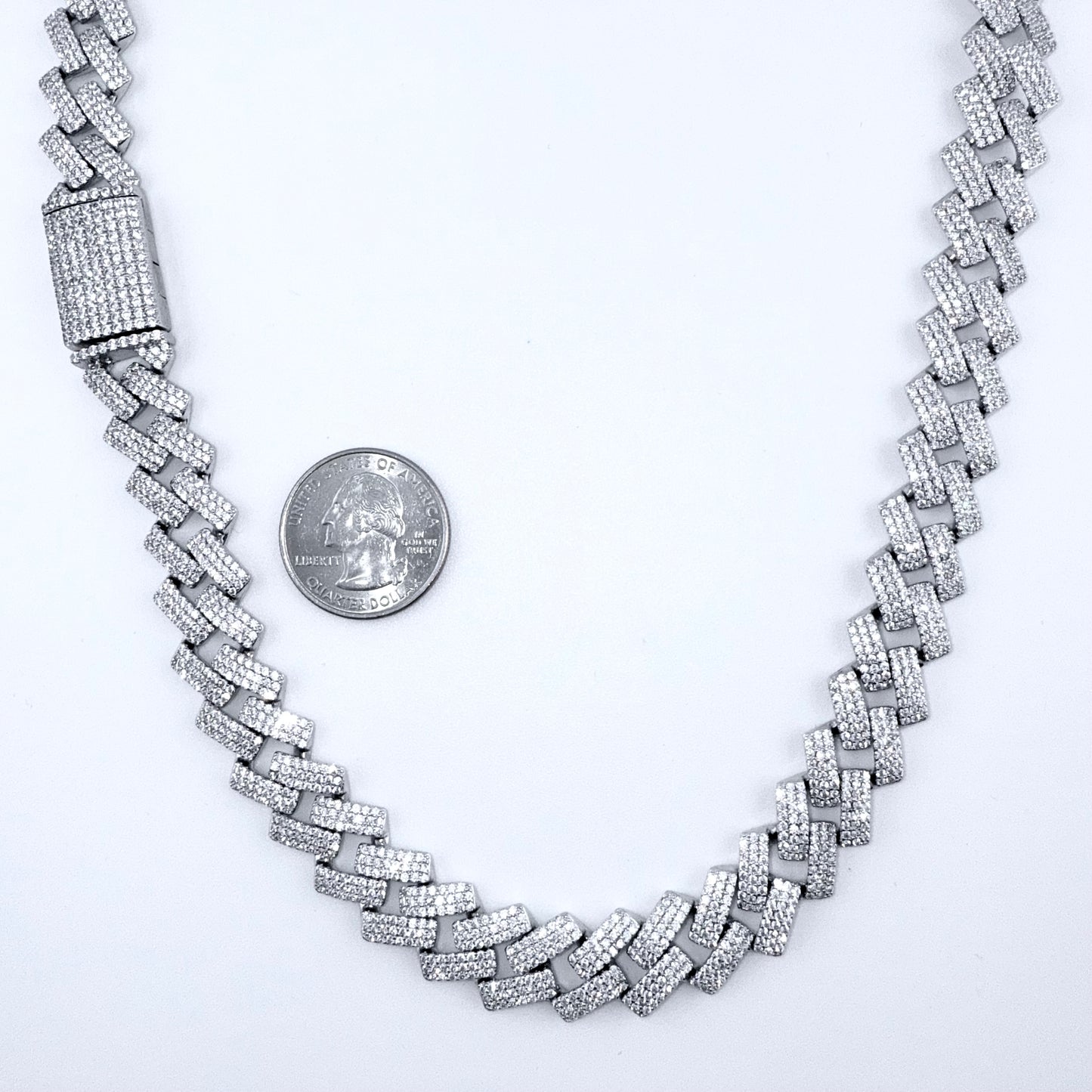 925 Sterling Silver Chain Necklace Iced Out- 14mm