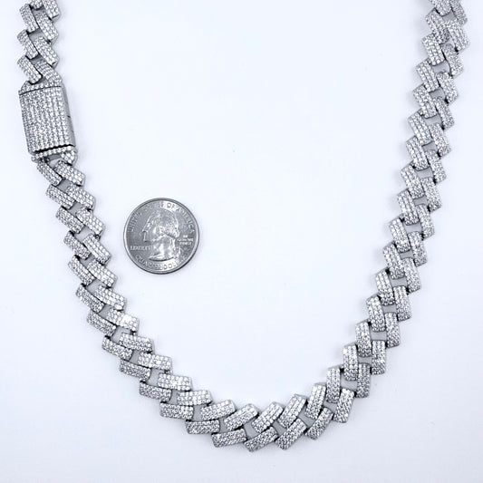 925 Sterling Silver Chain Necklace Iced Out- 14mm