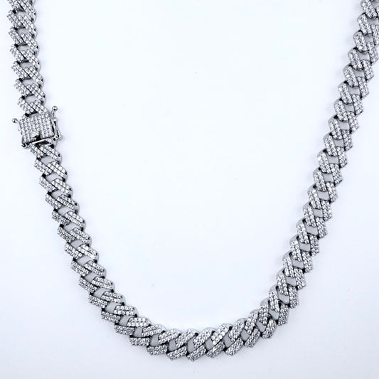 925 Sterling Silver Chain Necklace Iced Out- 11mm