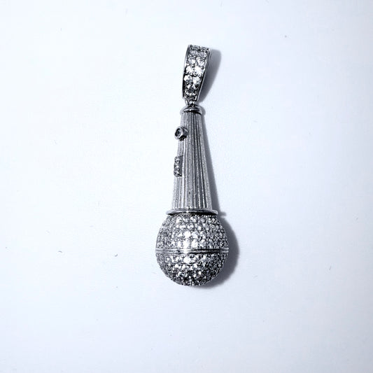 Real 925 Sterling Silver CZ Microphone Pendant