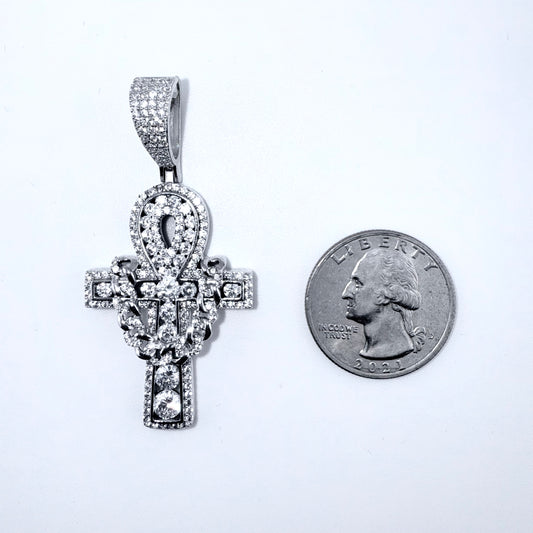 Real 925 Sterling Silver Pendant CZ Ankh Cross Pendant