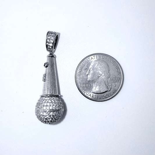 Real 925 Sterling Silver CZ Microphone Pendant