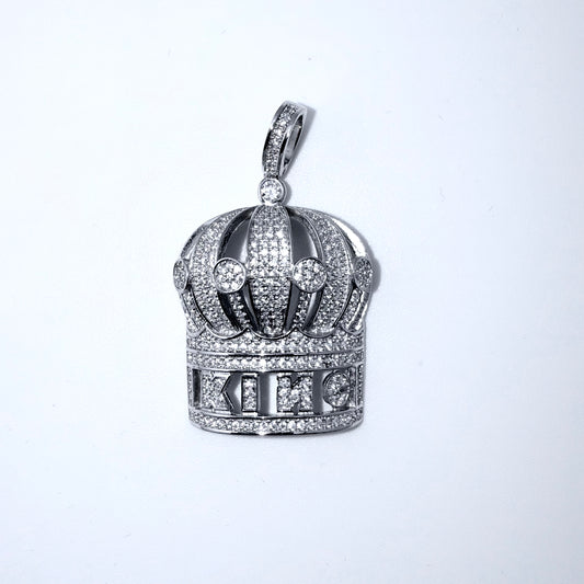 Real 925 Sterling Silver CZ Crown King Pendant
