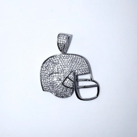 Real 925 Sterling Silver CZ Football Helmet Pendant