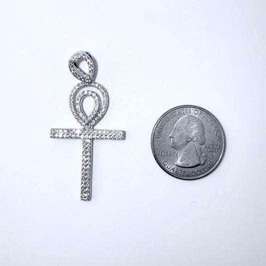 Real 925 Sterling Silver CZ Ankh Cross Pendant