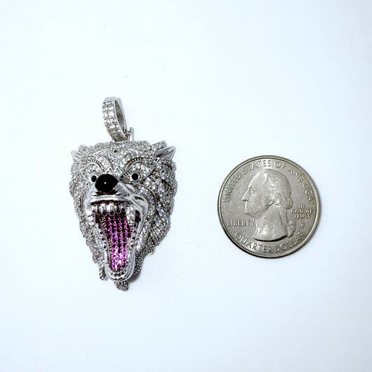 Real 925 Sterling Silver CZ Wolf Pendant